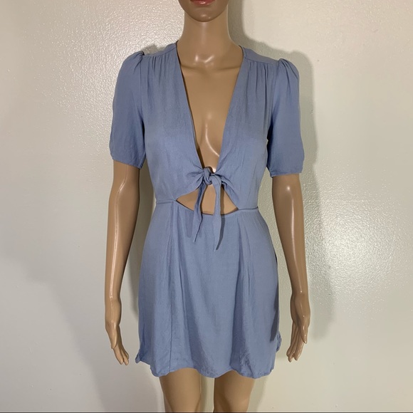 Reformation Dresses & Skirts - Reformation Blue Grace Mini Dress Tie Front Keyhole 4